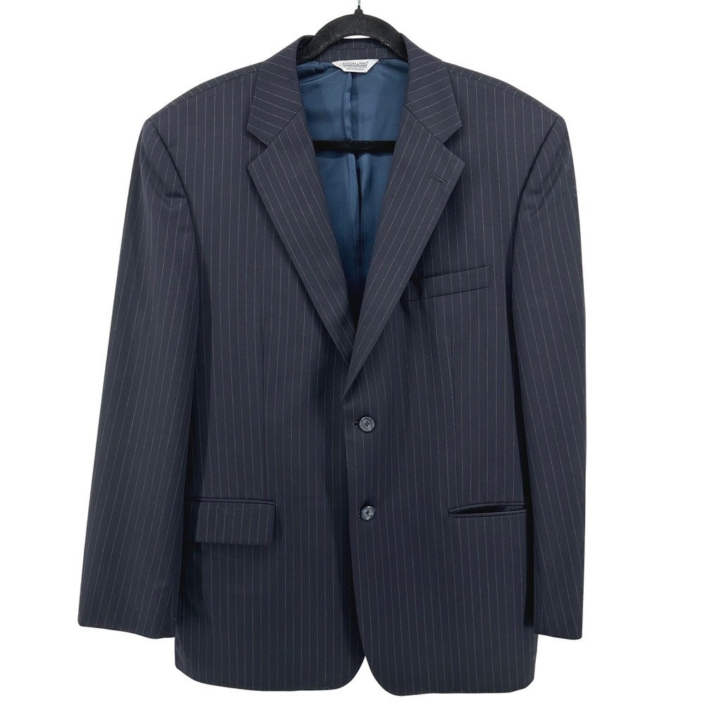 Joseph & Feiss Blazer Mens 44R Dark Navy Blue Pinstripe 100% Wool Jacket